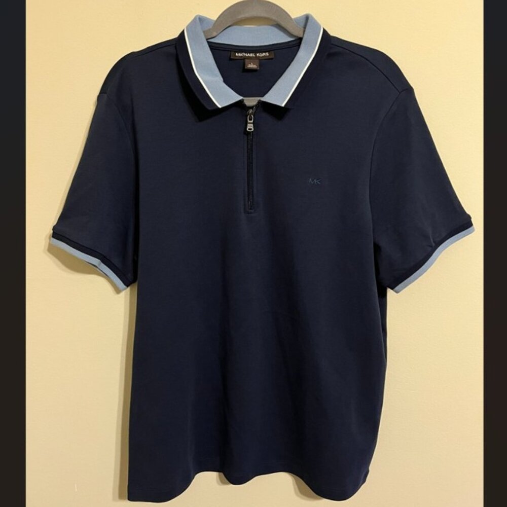 Michael Kors Blue Collared 1/4 Zip Short Sleeve Polo Men's Size L